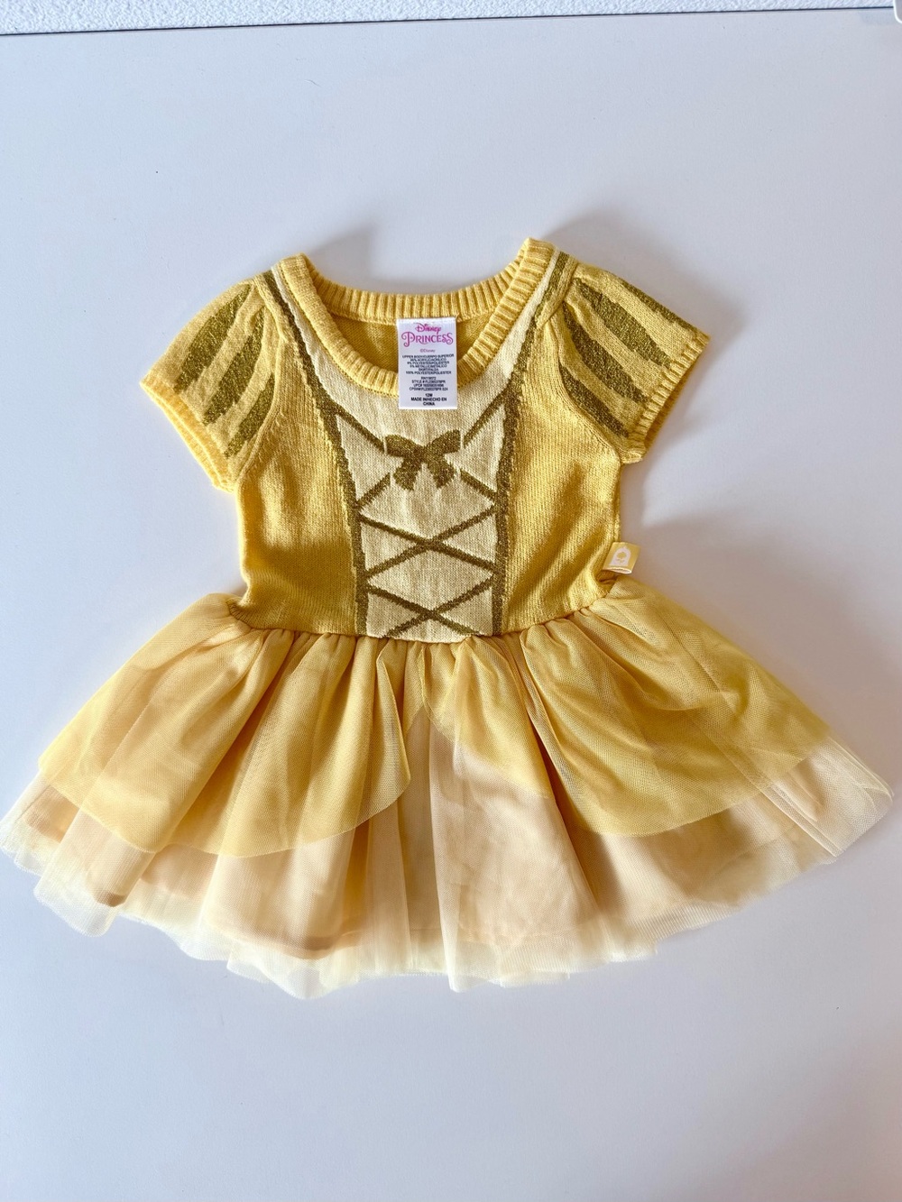 Disney Princess Belle Sweater Tutu Dress Yellow Metallic Sparkle Costume 12M